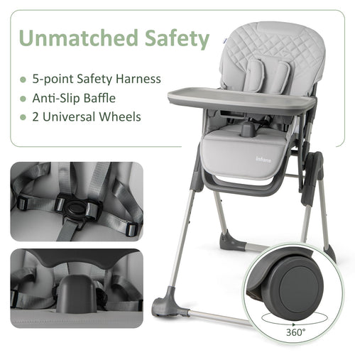 INFANS Baby High Chair, Convertible Quick Folding Portable Highchair with Adjustable Height Backrest Footrest