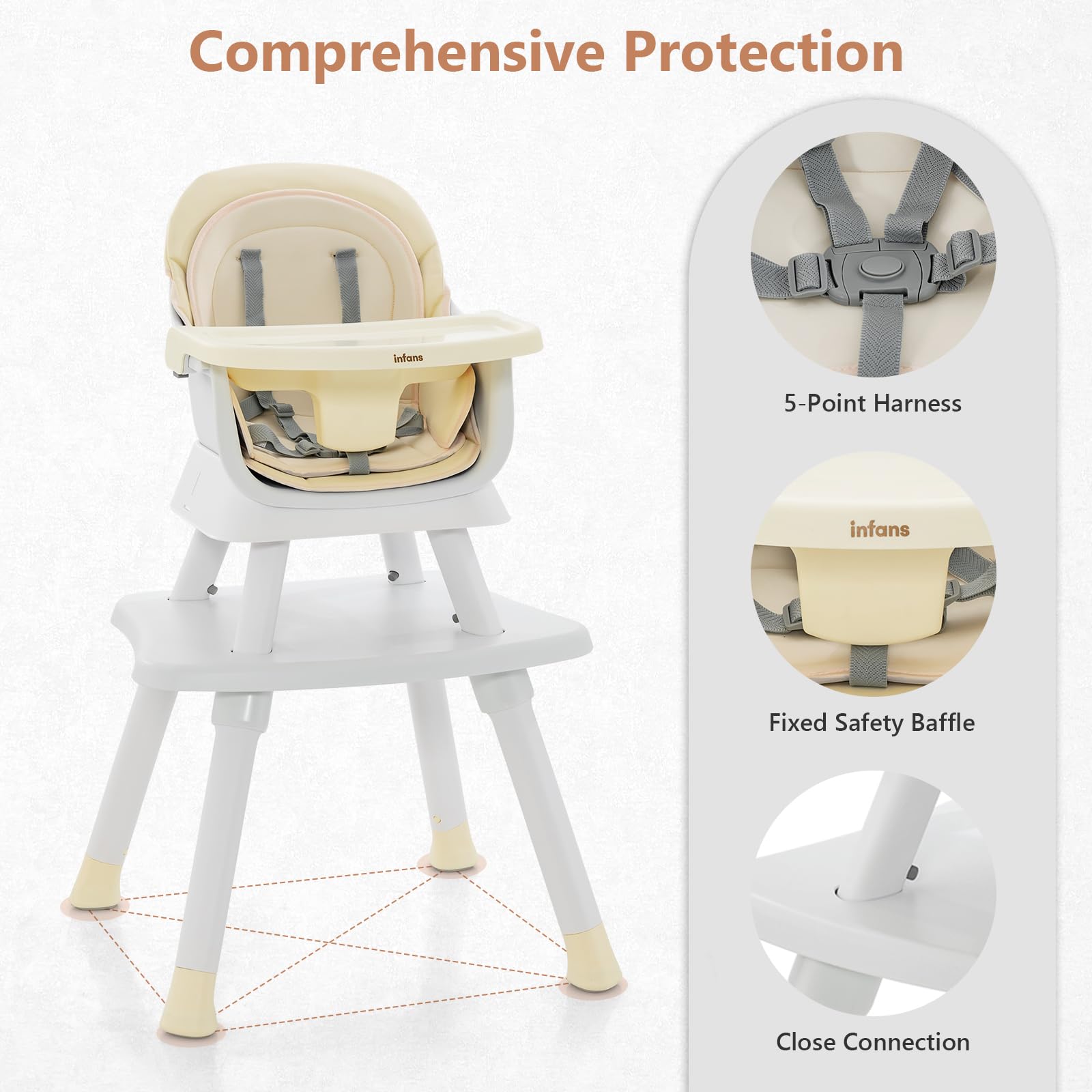INFANS 8 in 1 Baby High Chair, Convertible Highchair for Babies and Toddlers, Infant Dining Booster Seat