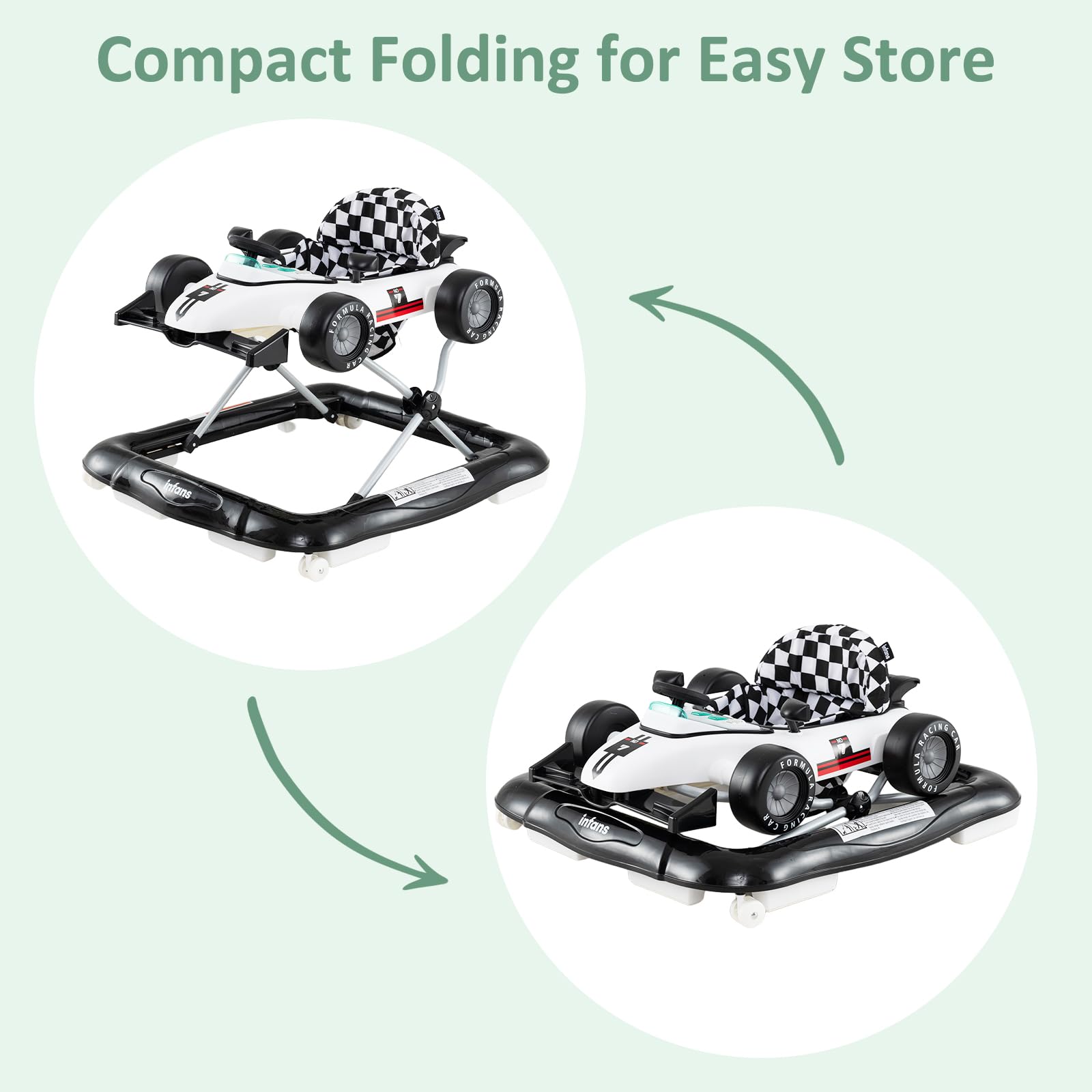 INFANS 4 in 1 Baby Walker, Foldable Toddler Activity Center with Adjustable Height, Removable Toy Tray, Push Walker