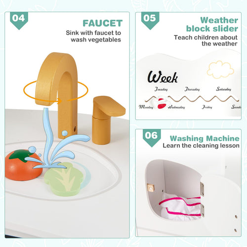 OLAKIDS Corner Kids Kitchen Playset, Toddler Wooden Pretend Cooking Set