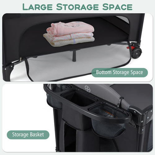 INFANS Baby Bassinet, 4 in 1  Pack and Play Baby Playard with Changing Table, Mosquito Net