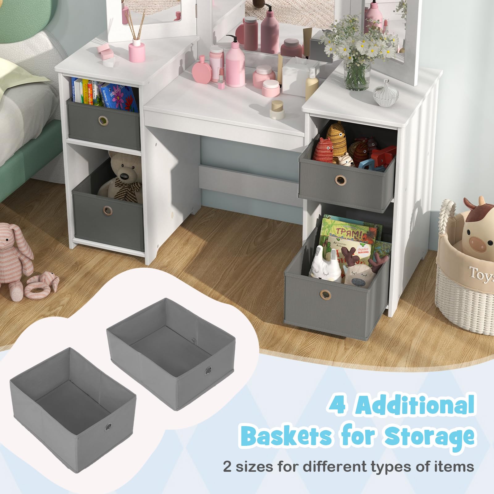 OLAKIDS Kids Vanity, 2 in 1 Princess Makeup Desk and Chair Set