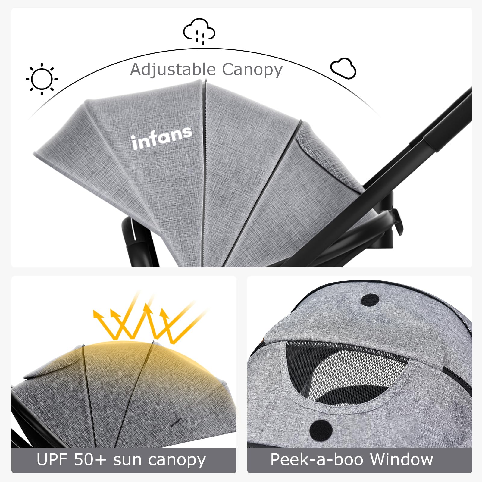 INFANS 2 in 1 Baby Stroller, High Landscape Infant Stroller & Reversible Bassinet Pram, Foldable Pushchair
