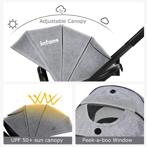 INFANS 2 in 1 Baby Stroller, High Landscape Infant Stroller & Reversible Bassinet Pram, Foldable Pushchair
