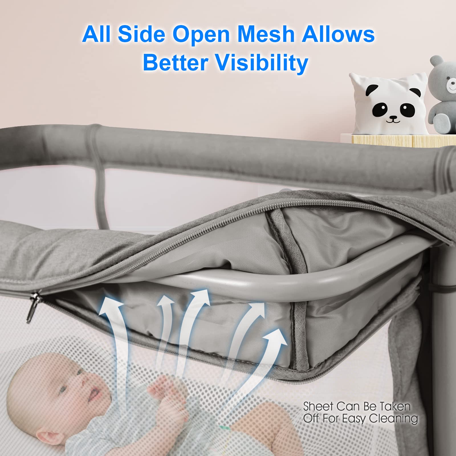 INFANS 3 in 1 Baby Bassinets, Bedside Sleeping for Newborn, Folding Crib with Mattress, Easy to Assemble Cradle