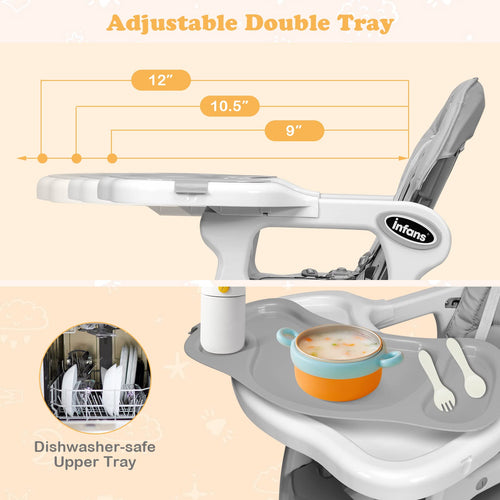 INFANS 5 in 1 Baby High Chair, Convertible Toddler Table Chair Set,  Multi-Function Seat with Lockable Universal Wheels