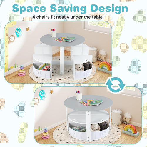 OLAKIDS Toddler Table and Chair Set, Wooden Table and 4 Chairs with Nesting Design, Children Multi-Activity Table