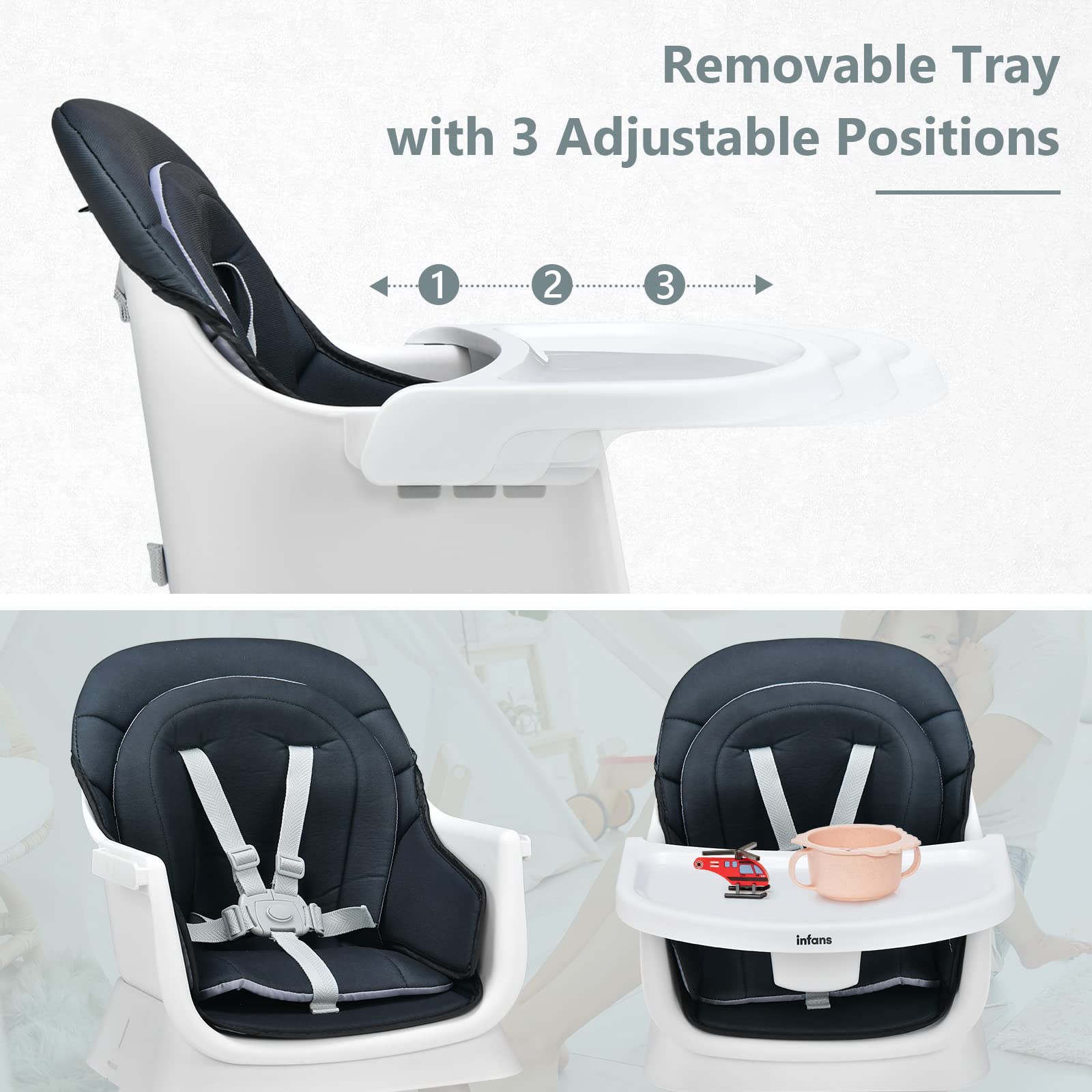 INFANS 8 in 1 Baby High Chair, Convertible Highchair for Babies and Toddlers, Infant Dining Booster Seat