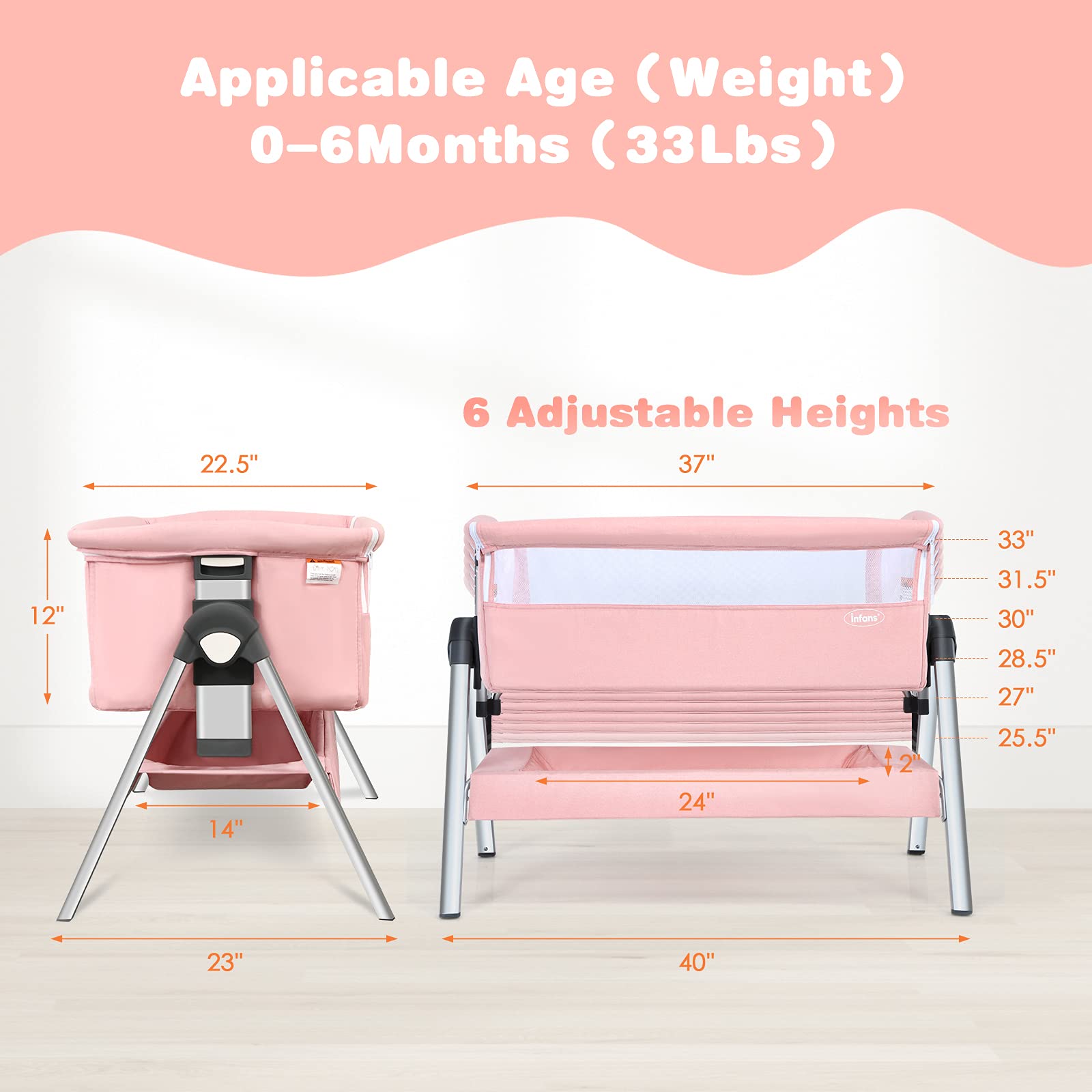 Baby Bassinet Bedside Sleeper with Spine Protecting Support INFANS