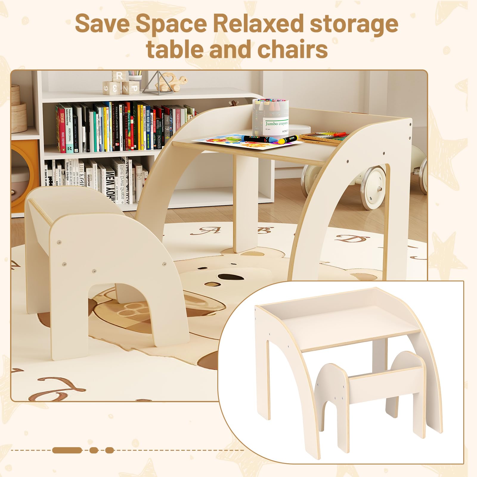 OLAKIDS Kids Table and Chair Set, Wooden Activity Table for Toddlers