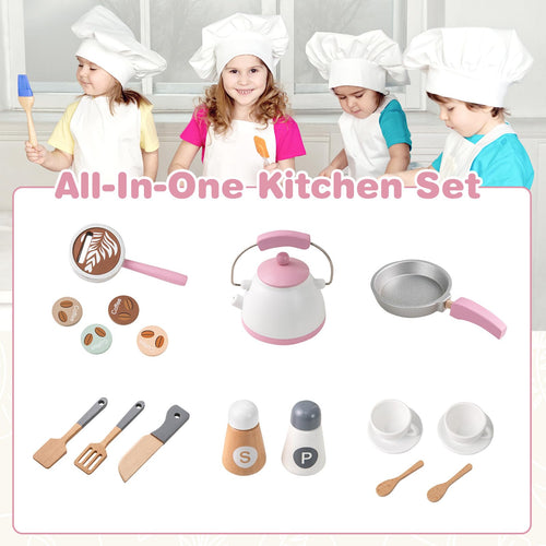 OLAKIDS Corner Kids Kitchen Playset, Toddler Wooden Pretend Cooking Set