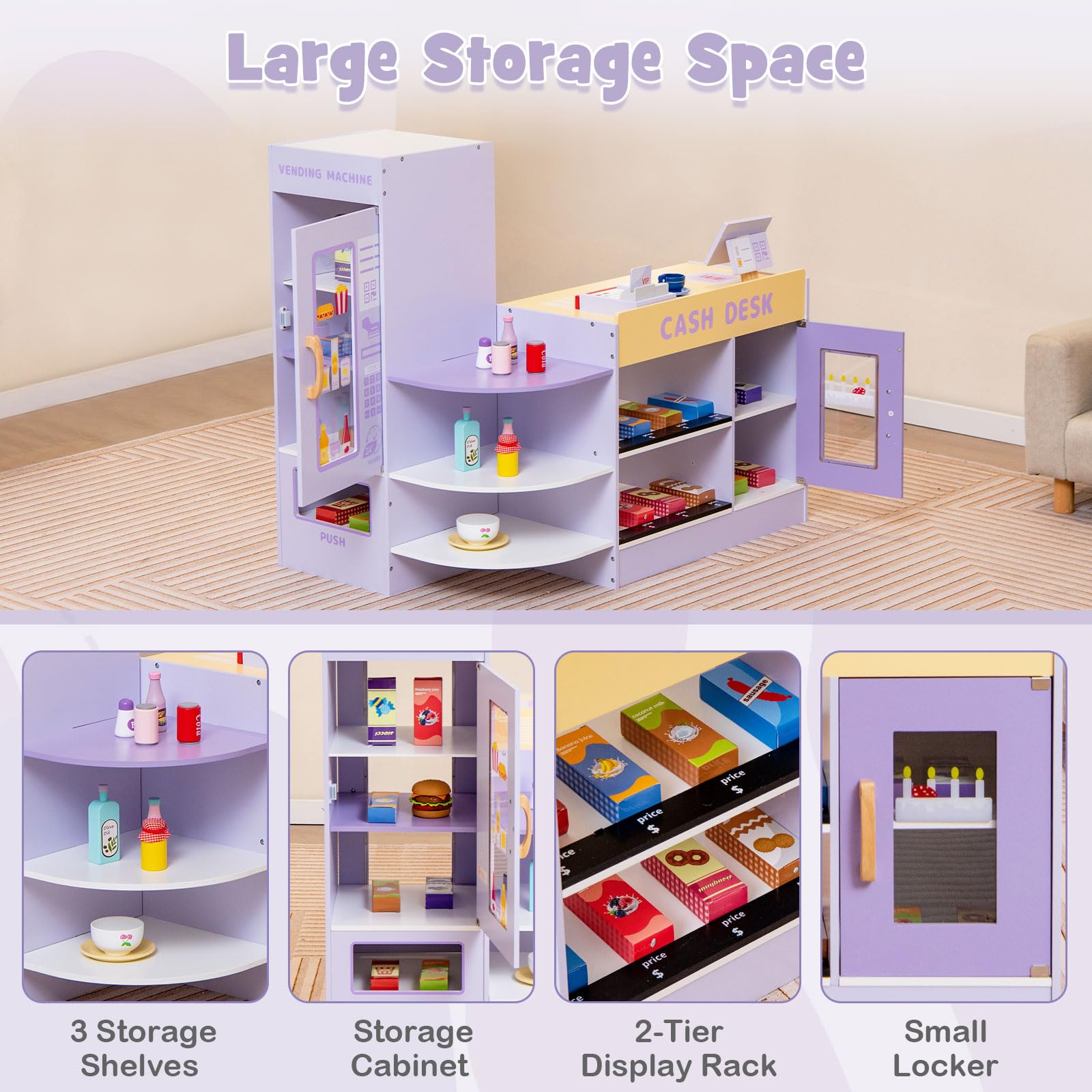 OLAKIDS Kids Grocery Store Playset, Wooden Supermarket Toy Set