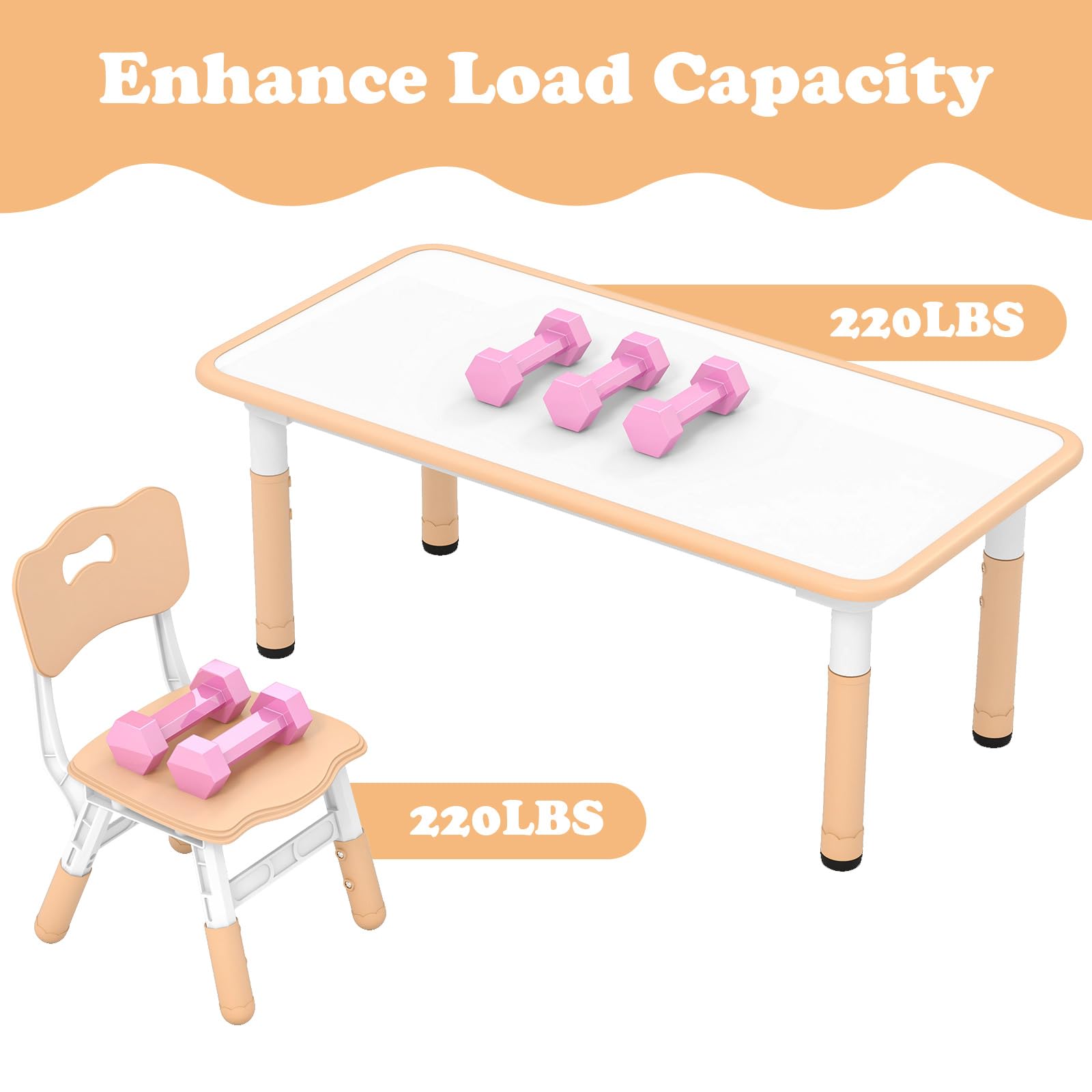 OLAKIDS Kids Table and Chiar Set, Height Adjustable Toddler Desk and 4 Chairs