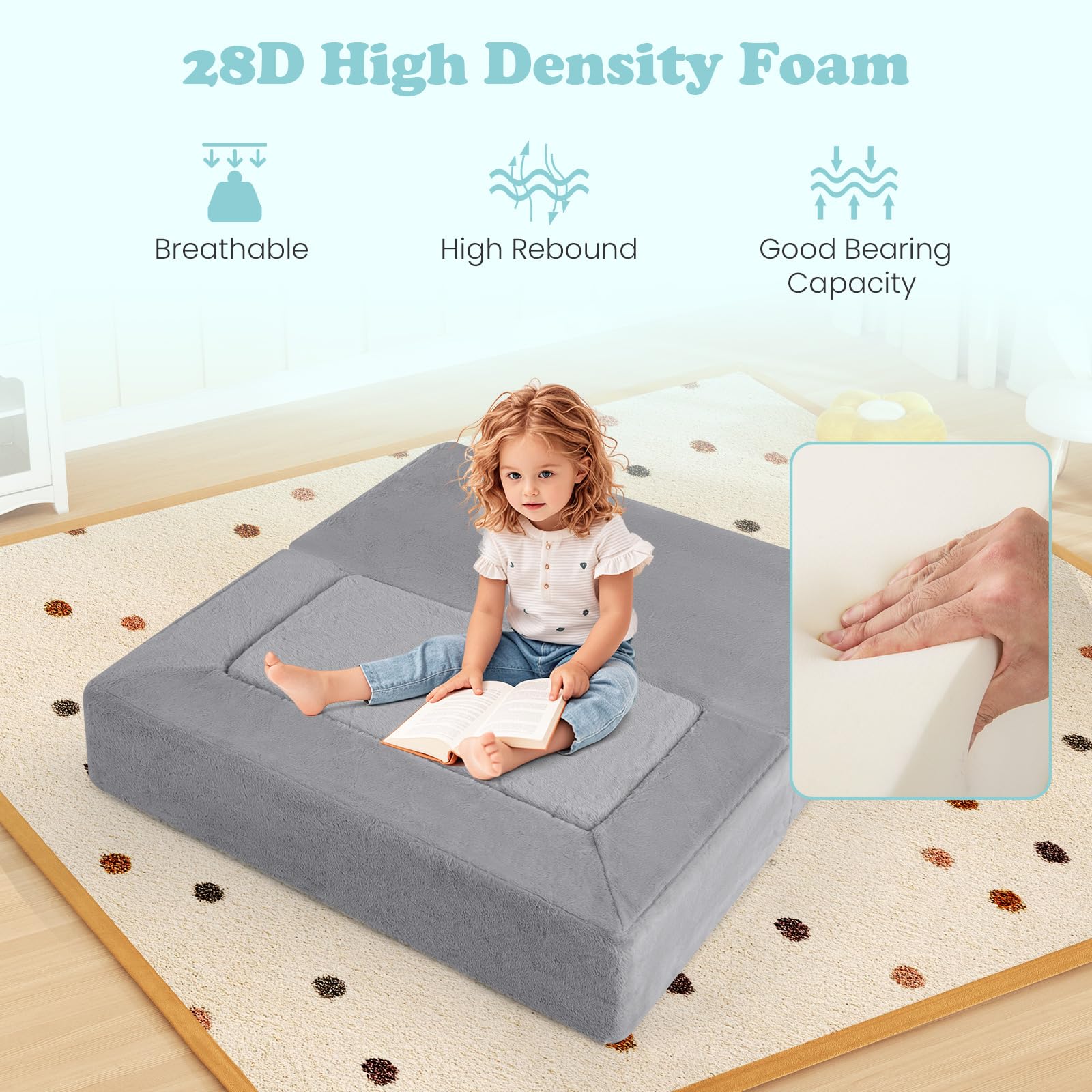 INFANS Modular Kids Play Couch, Toddler Sectional Fort Building Sofa