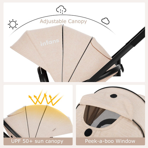 INFANS 2 in 1 Baby Stroller, High Landscape Infant Stroller & Reversible Bassinet Pram, Foldable Pushchair