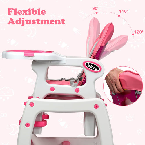 INFANS 5 in 1 Baby High Chair, Convertible Toddler Table Chair Set,  Multi-Function Seat with Lockable Universal Wheels