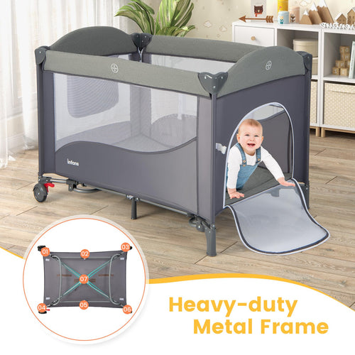 INFANS 5 in 1 Portable Playard, Larger Size Baby Bassinet Bedside Sleeper, Diaper Changer, Foldable Bedside Crib