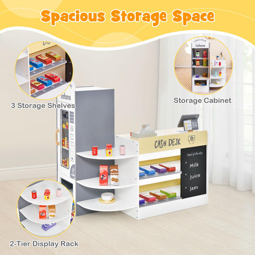 OLAKIDS Kids Grocery Store Playset, Wooden Supermarket Toy Set