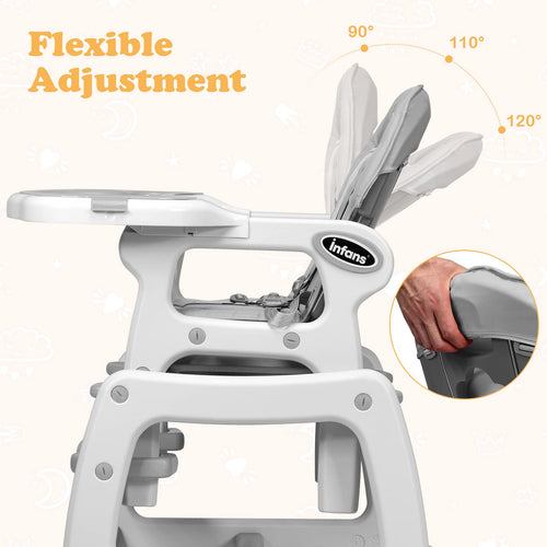 INFANS 5 in 1 Baby High Chair, Convertible Toddler Table Chair Set,  Multi-Function Seat with Lockable Universal Wheels