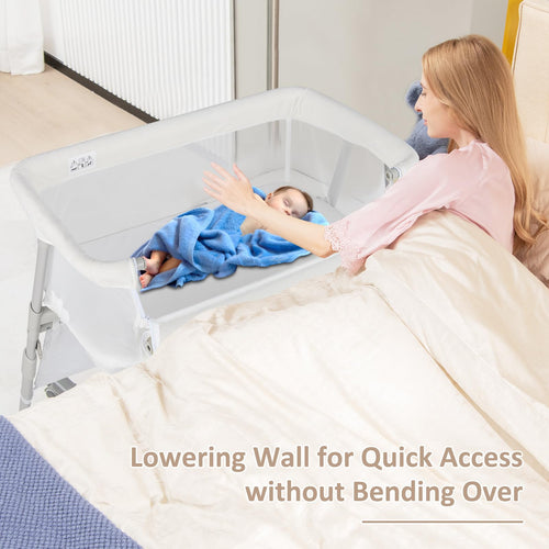 INFANS Baby Bedside Bassinet, Over-Bed Baby Bassinet with Adjustable Height, Safe Close Sleeping, Storage