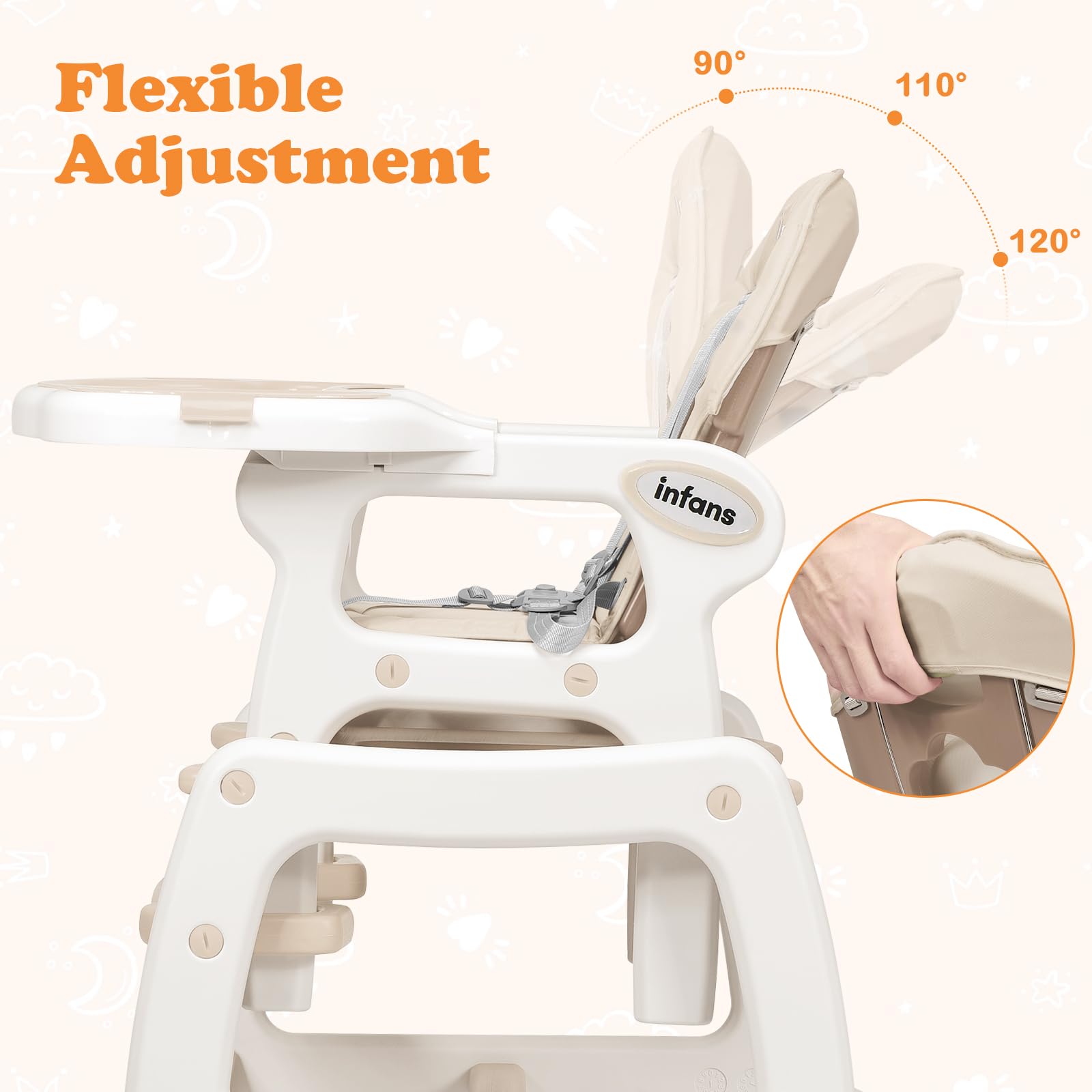INFANS 5 in 1 Baby High Chair, Convertible Toddler Table Chair Set,  Multi-Function Seat with Lockable Universal Wheels