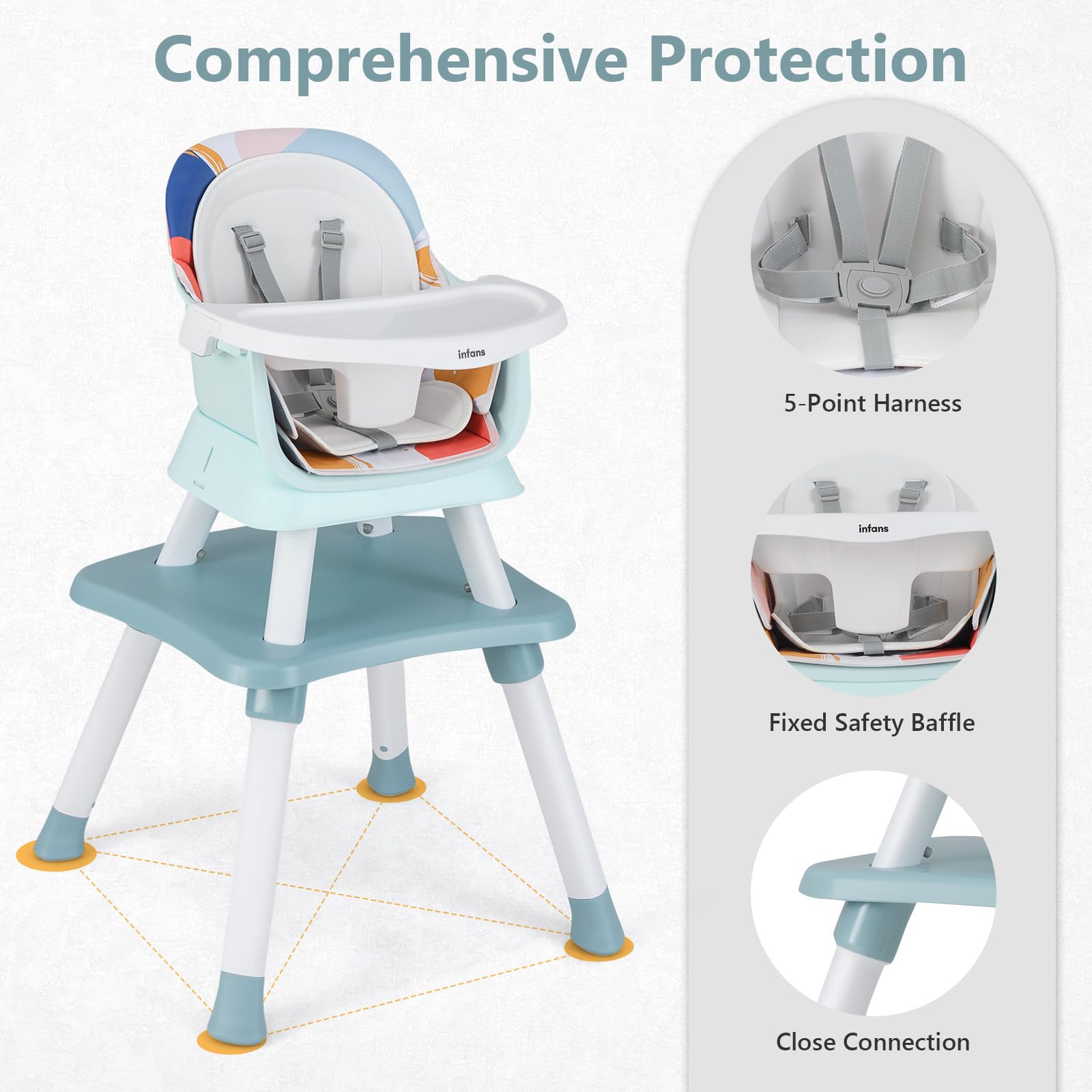 INFANS 8 in 1 Baby High Chair, Convertible Highchair for Babies and Toddlers, Infant Dining Booster Seat