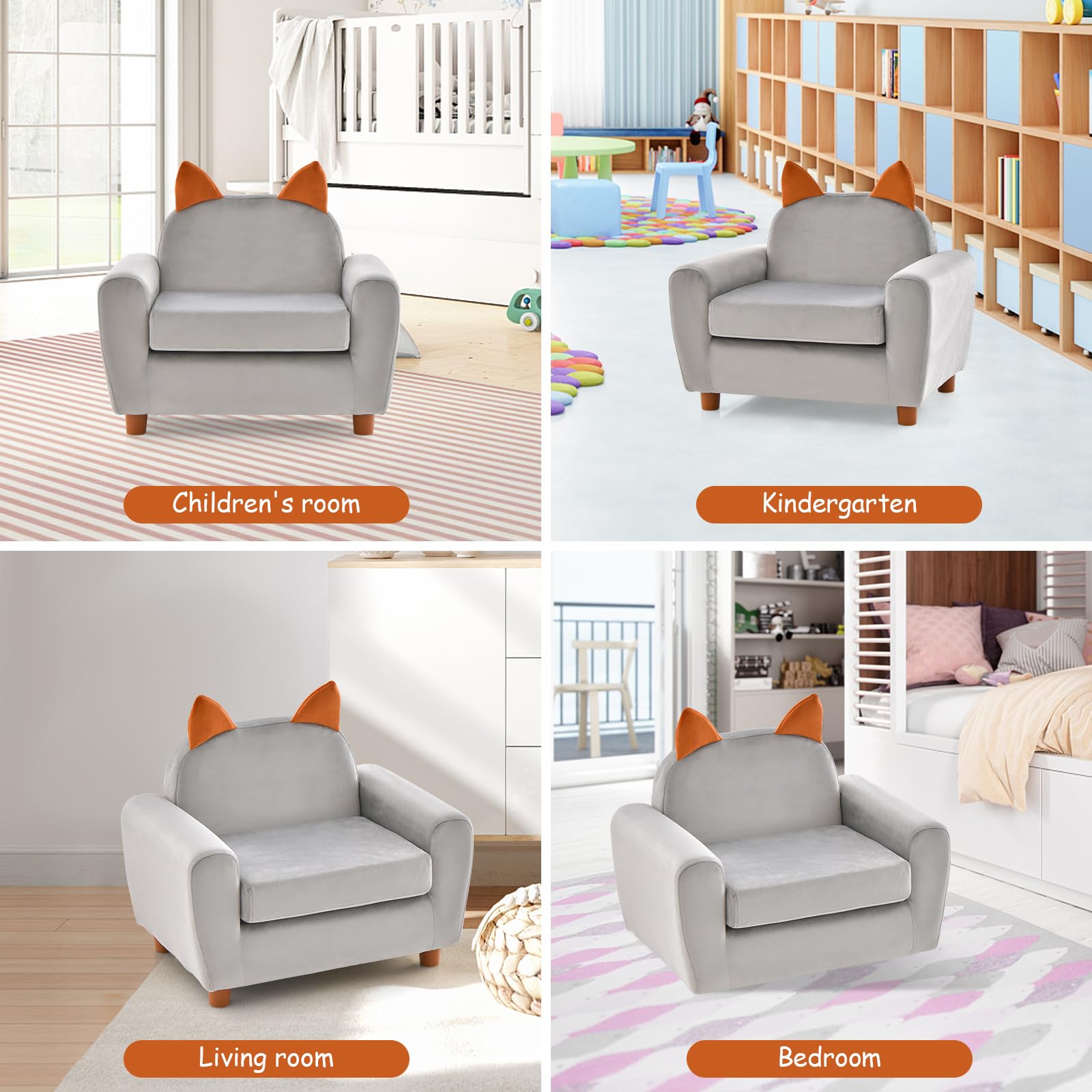 OLAKIDS Kids Sofa, Children Armrest Chair with Sturdy Wood Construction and Dutch Velvet