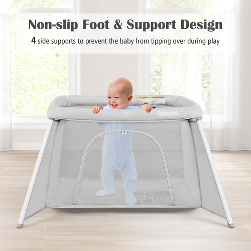 INFANS Travel Crib, Portable Baby Playpen with Removable Bassinet Soft Mattress, Foldable Lightweight Playard Nursery Center