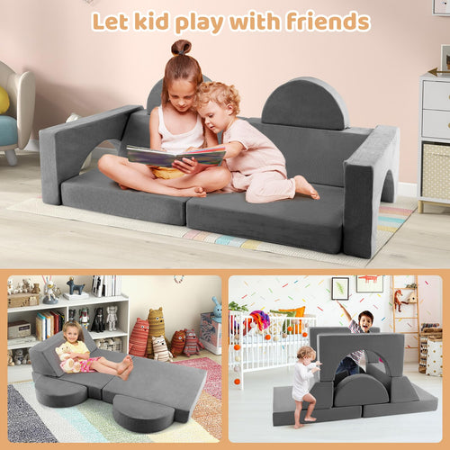 OLAKIDS Mondular Kids Play Couch, 8PCS Toddler Sectional Sofa Building Fort