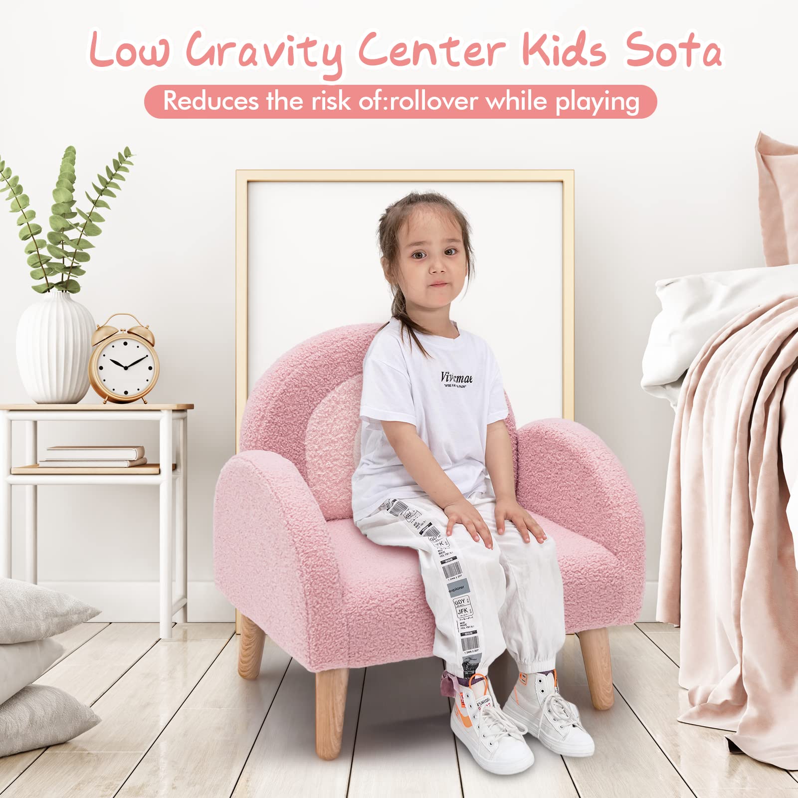 OLAKIDS Kids Sofa, Toddler Armchair with Solid Wooden Frame Anti-Tipping Design Plush Fabric