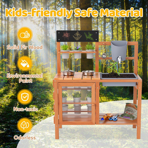 OLAKIDS Mud Kitchen for Kids Outdoor, Wooden Toddler Play Kitchen