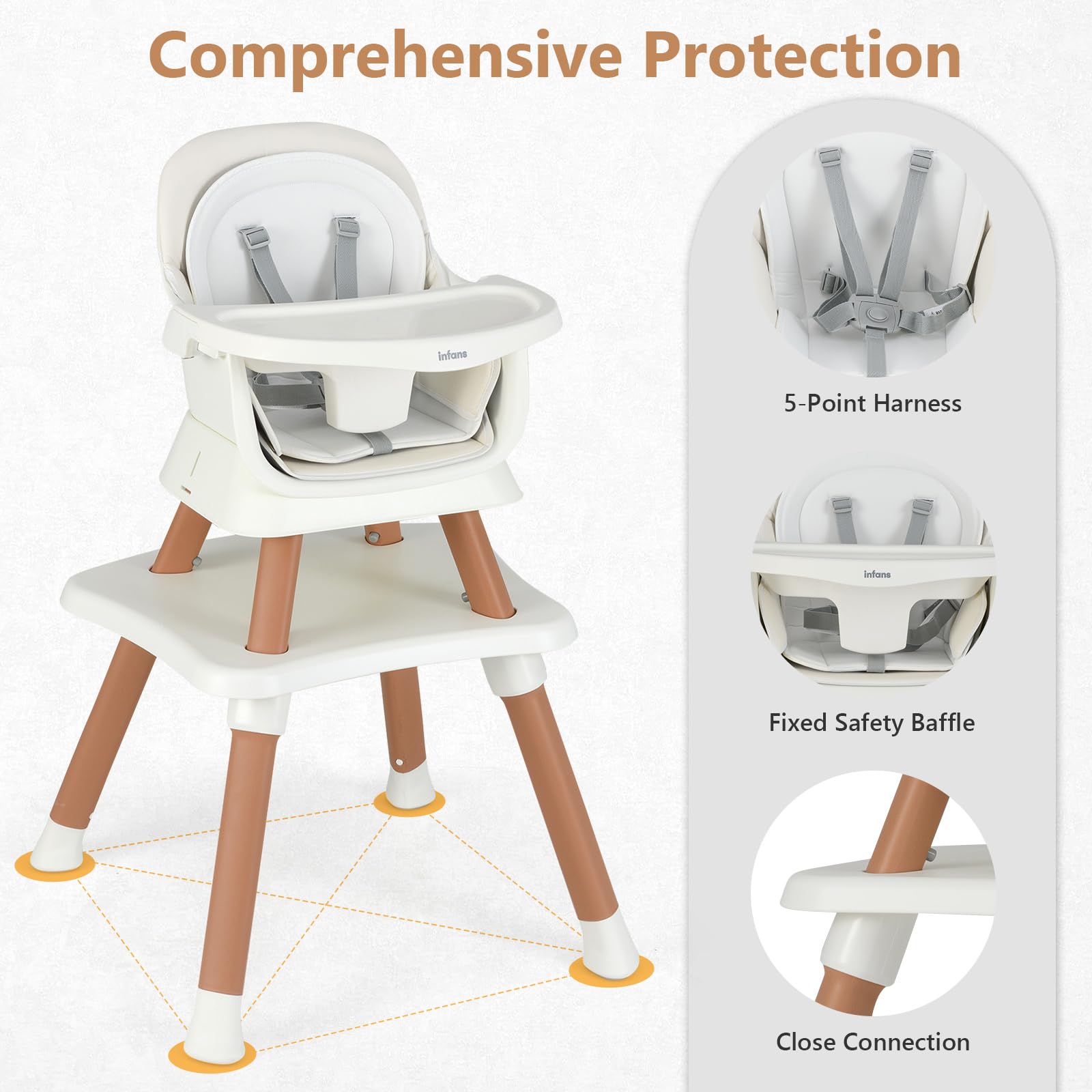 INFANS 8 in 1 Baby High Chair, Convertible Highchair for Babies and Toddlers, Infant Dining Booster Seat