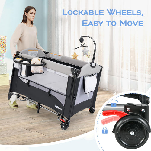 INFANS 5 in 1 Portable Playard, Larger Size Baby Bassinet Bedside Sleeper, Diaper Changer, Foldable Bedside Crib