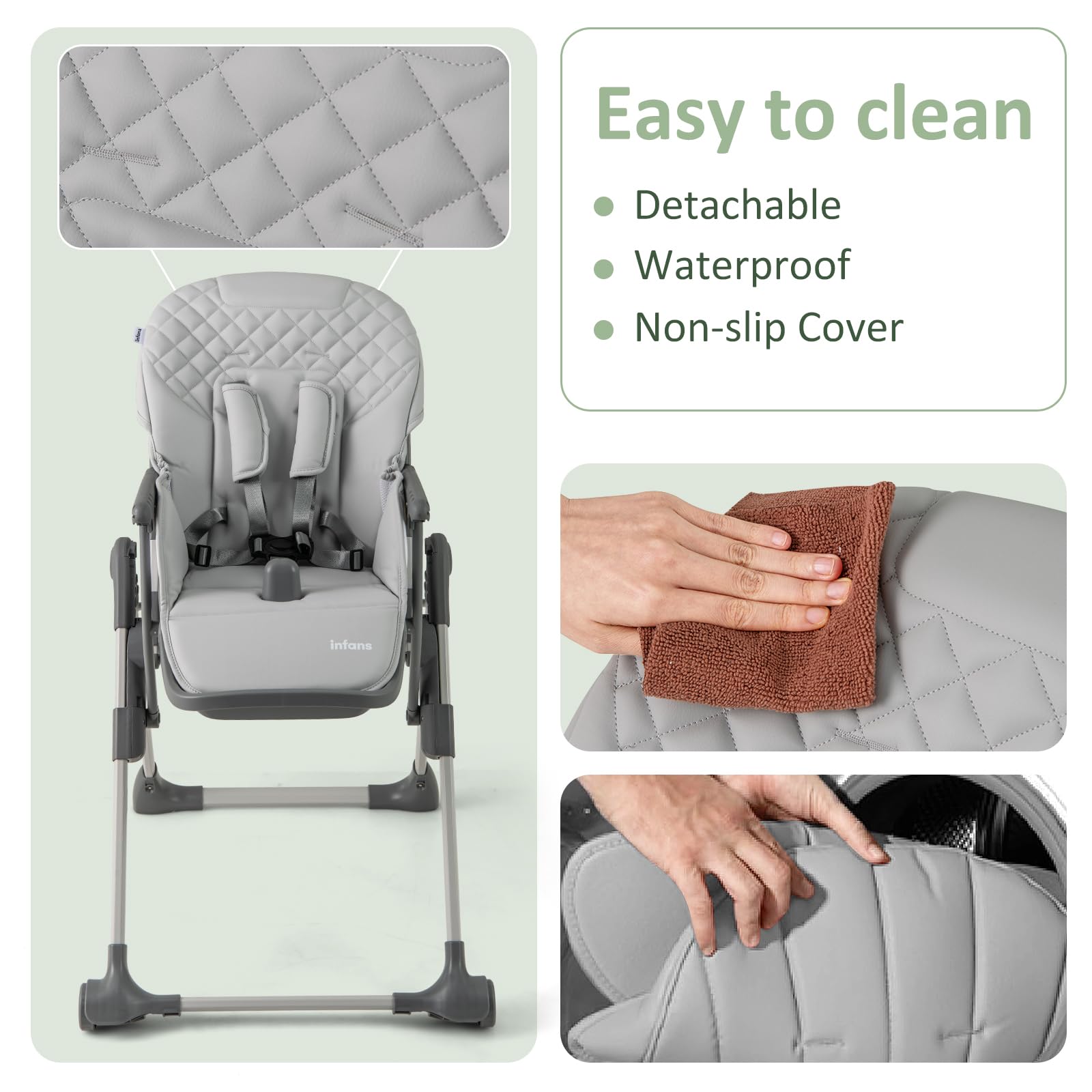 INFANS Baby High Chair, Convertible Quick Folding Portable Highchair with Adjustable Height Backrest Footrest