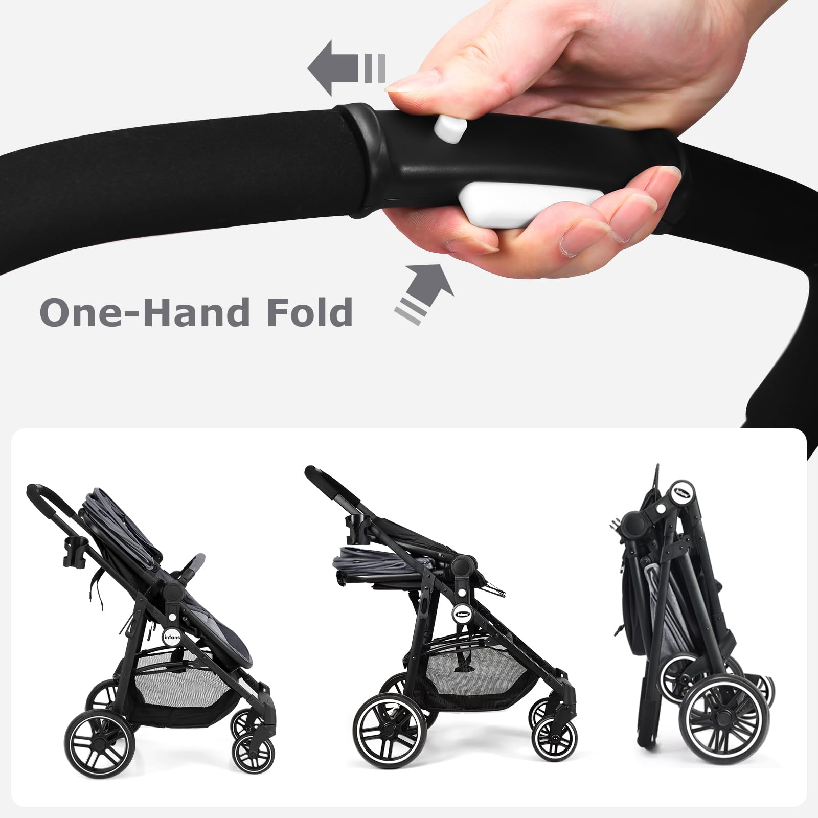 INFANS 2 in 1 Baby Stroller, High Landscape Infant Stroller & Reversible Bassinet Pram, Foldable Pushchair