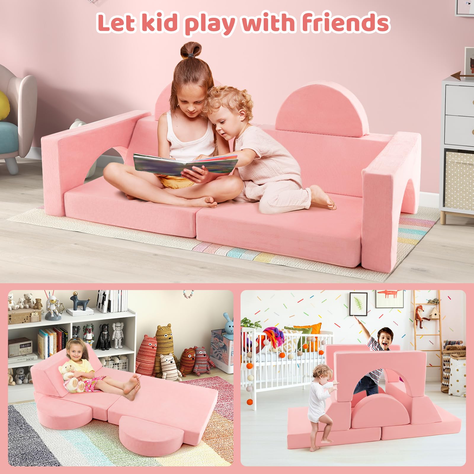 OLAKIDS Mondular Kids Play Couch, 8PCS Toddler Sectional Sofa Building Fort