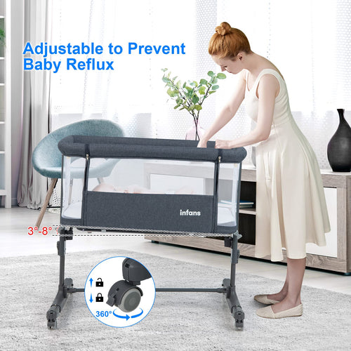 INFANS 3 in 1 Baby Bassinets, Bedside Sleeping for Newborn, Folding Crib with Mattress, Easy to Assemble Cradle