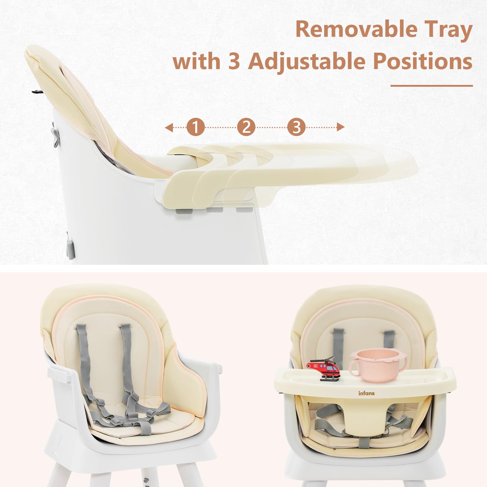 INFANS 8 in 1 Baby High Chair, Convertible Highchair for Babies and Toddlers, Infant Dining Booster Seat