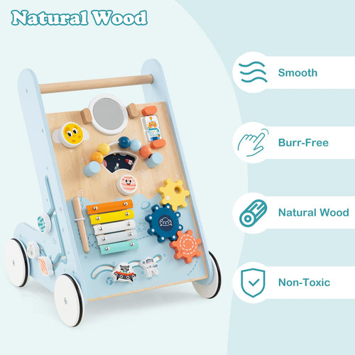 INFANS Wooden Baby Walker, Montessori Walker with Multiple Activity Toys, Storage, Push Walker Toys