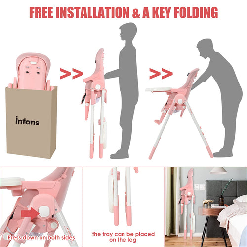 INFANS 4 in 1 High Chair–Booster Seat, Convertible Highchair, Installation-Free,Simple Fold for Baby, Infant& Toddler