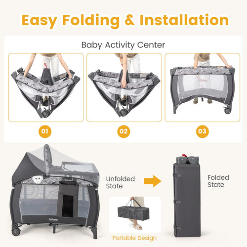 INFANS 4 in 1 Pack and Play, Portable Baby Kid Infant, Travel Playard with Bassinet