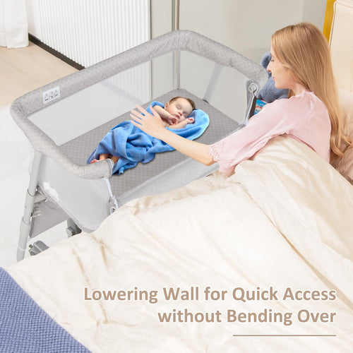 INFANS Baby Bedside Bassinet, Over-Bed Baby Bassinet with Adjustable Height, Safe Close Sleeping, Storage