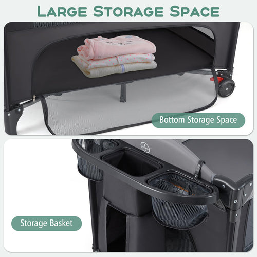 INFANS Baby Bassinet, 4 in 1  Pack and Play Baby Playard with Changing Table, Mosquito Net