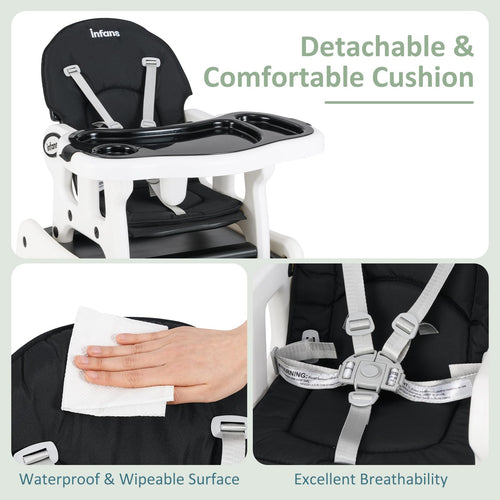 INFANS 5 in 1 Baby High Chair, Convertible Toddler Table Chair Set,  Multi-Function Seat with Lockable Universal Wheels