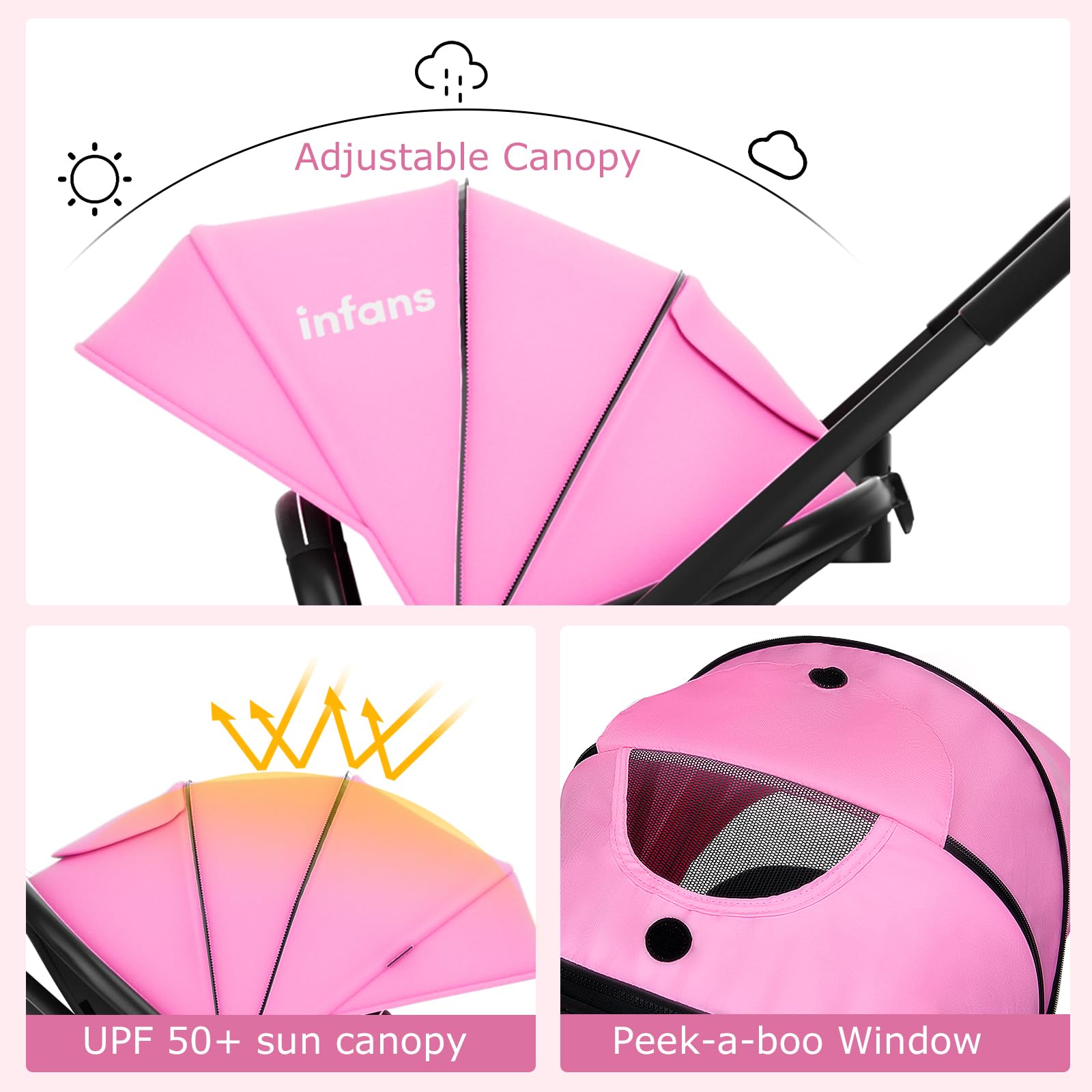 INFANS 2 in 1 Baby Stroller, High Landscape Infant Stroller & Reversible Bassinet Pram, Foldable Pushchair