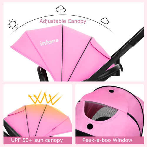INFANS 2 in 1 Baby Stroller, High Landscape Infant Stroller & Reversible Bassinet Pram, Foldable Pushchair