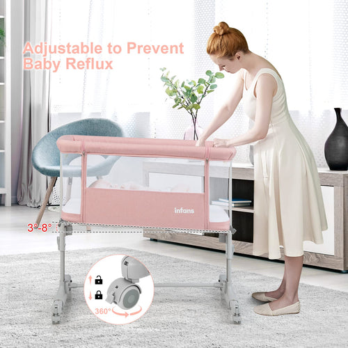 INFANS 3 in 1 Baby Bassinets, Bedside Sleeping for Newborn, Folding Crib with Mattress, Easy to Assemble Cradle