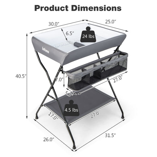 INFANS Baby Changing Table, Folding Diaper Station Portable Nursery Organizer with Safety Belt and Storage Racks