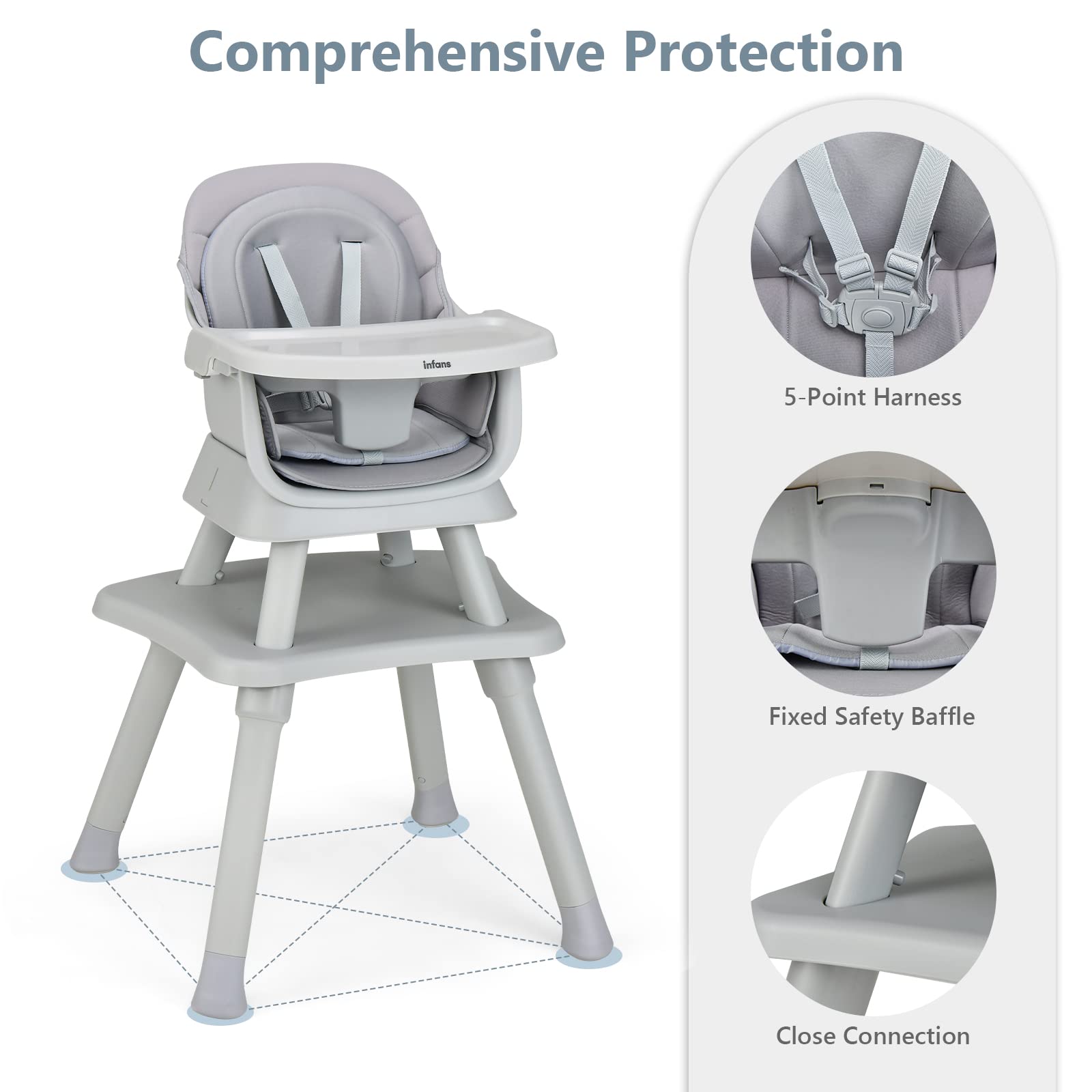 INFANS 8 in 1 Baby High Chair, Convertible Highchair for Babies and Toddlers, Infant Dining Booster Seat