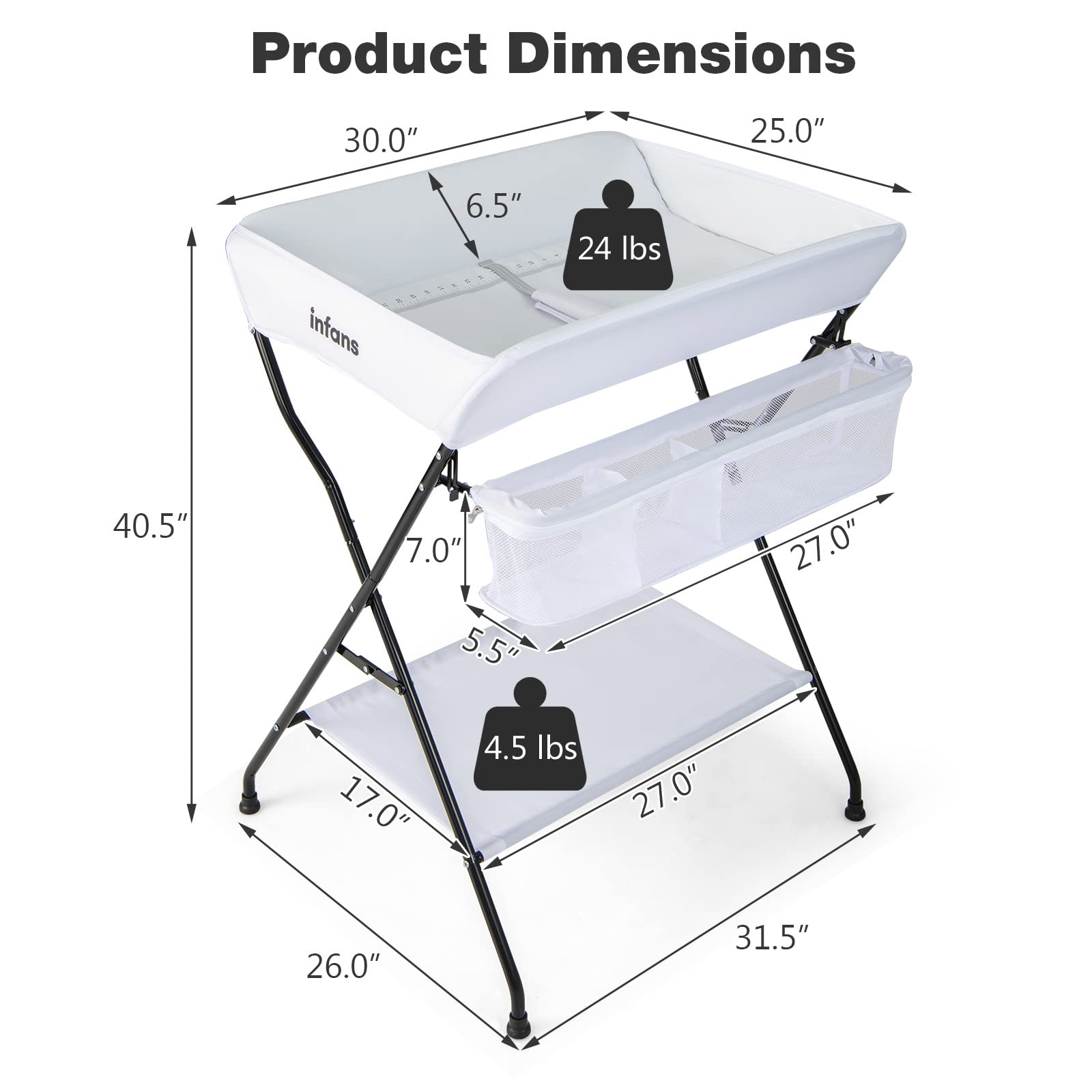 INFANS Baby Changing Table, Folding Diaper Station Portable Nursery Organizer with Safety Belt and Storage Racks
